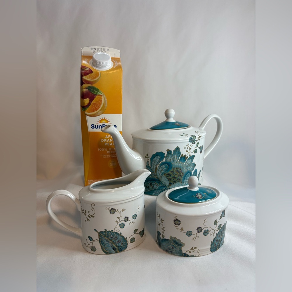222 Fifth Teal Eliza teapot/lidded sugar bowl/ creamer